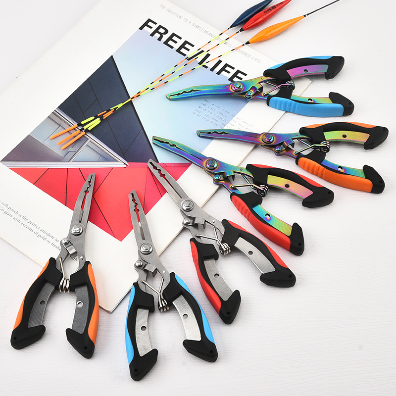 Fishing Pliers Fishing Line Shear Control Hook Opening Ring Multifunctional Outdoor Fishing Tackle Stainless Steel Color Titanium Chicklemouth Road Pliers