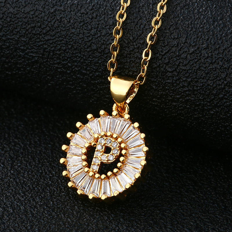 Picture of Letter Necklace Women's Necklace 26 Letters Copper Inlaid Cubic Zircon Vacuum Electroplated Stainless Steel Chain Necklace