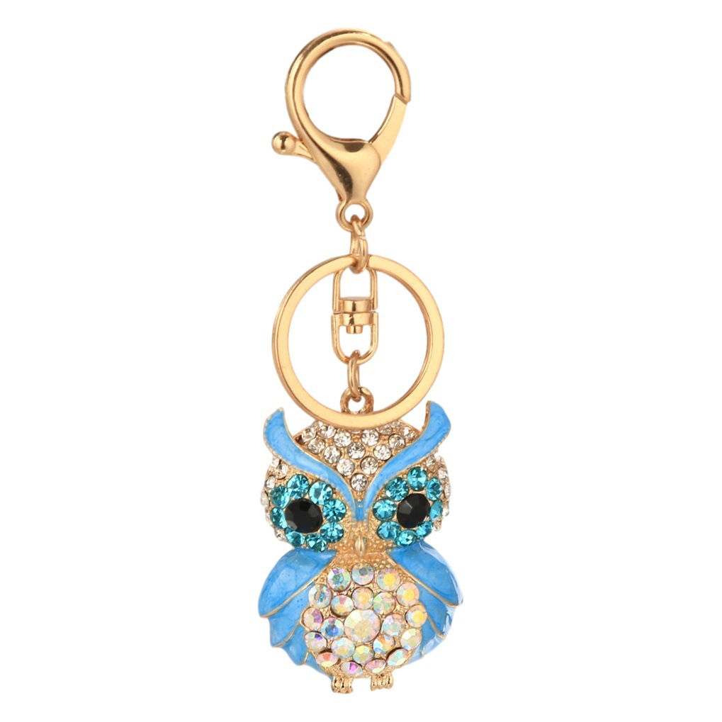 Creative cross-border key chain hanging buckle animal pendant cute diamond owl trinket keychain metal manufacturers
