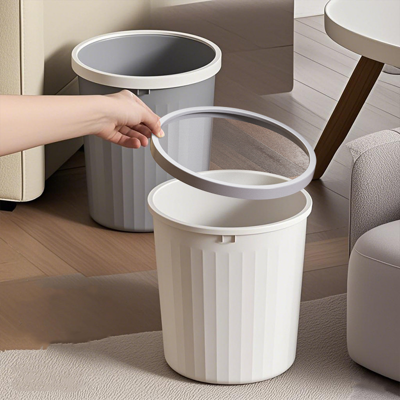 Household Kitchen Trash Can, High-Looking and Simple Living Room Plastic Paper Basket, Toilet and Bathroom Press Ring Garbage Basket