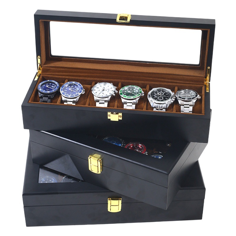 Manufacturer's Spot Paint Watch Box 6 Digits 10 Digits 12 Digits Paint Jewelry Gift Box Black Wooden Watch Storage Box