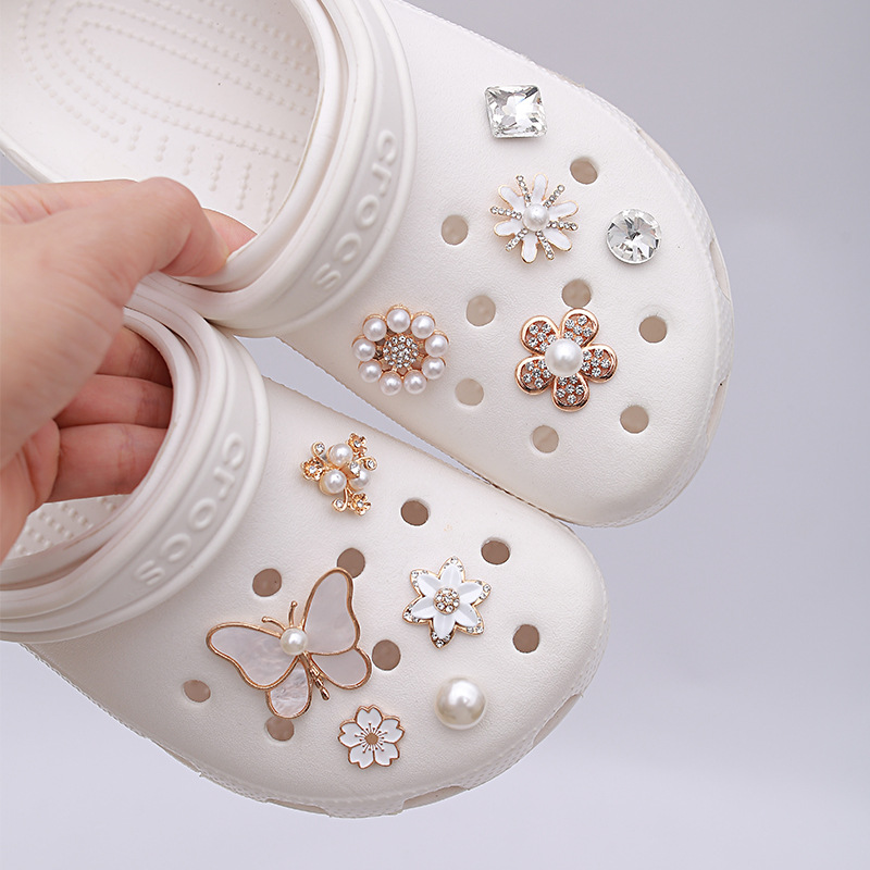 Croc Shoes Accessories New Alloy Pearl Butterfly Shoes Flower Cross Sweet Style DIY Accessories Removable Cross-Border