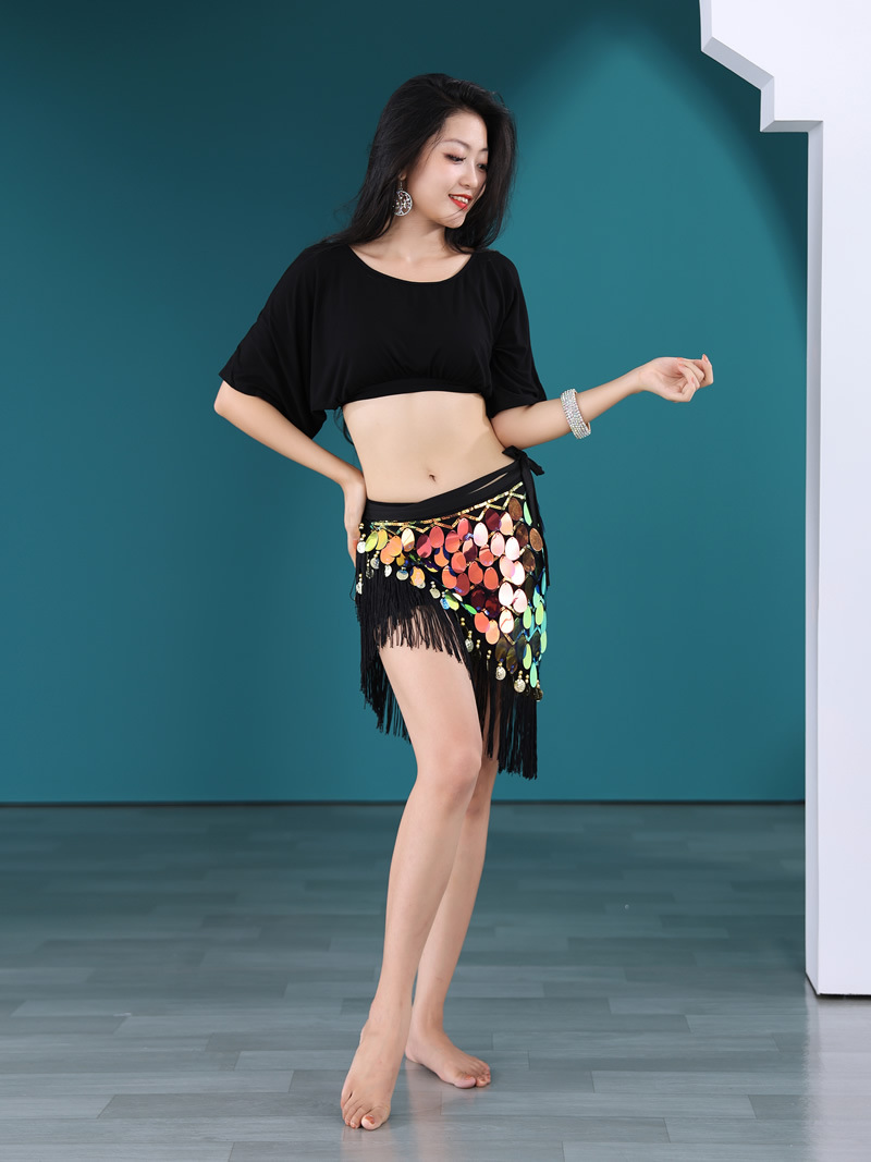 Belly Dance Hip Towel Sexy Tassel Sequins Autumn Oriental Dance Practice Clothes suit Waist Towel Hip Skirt Y1010