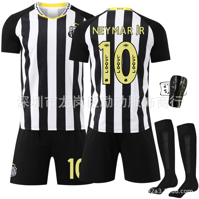 Picture of 2526 Jersey Black Stripes No. 10 Neymar New Version of Brazilian Club Santos Away Football Uniform Set