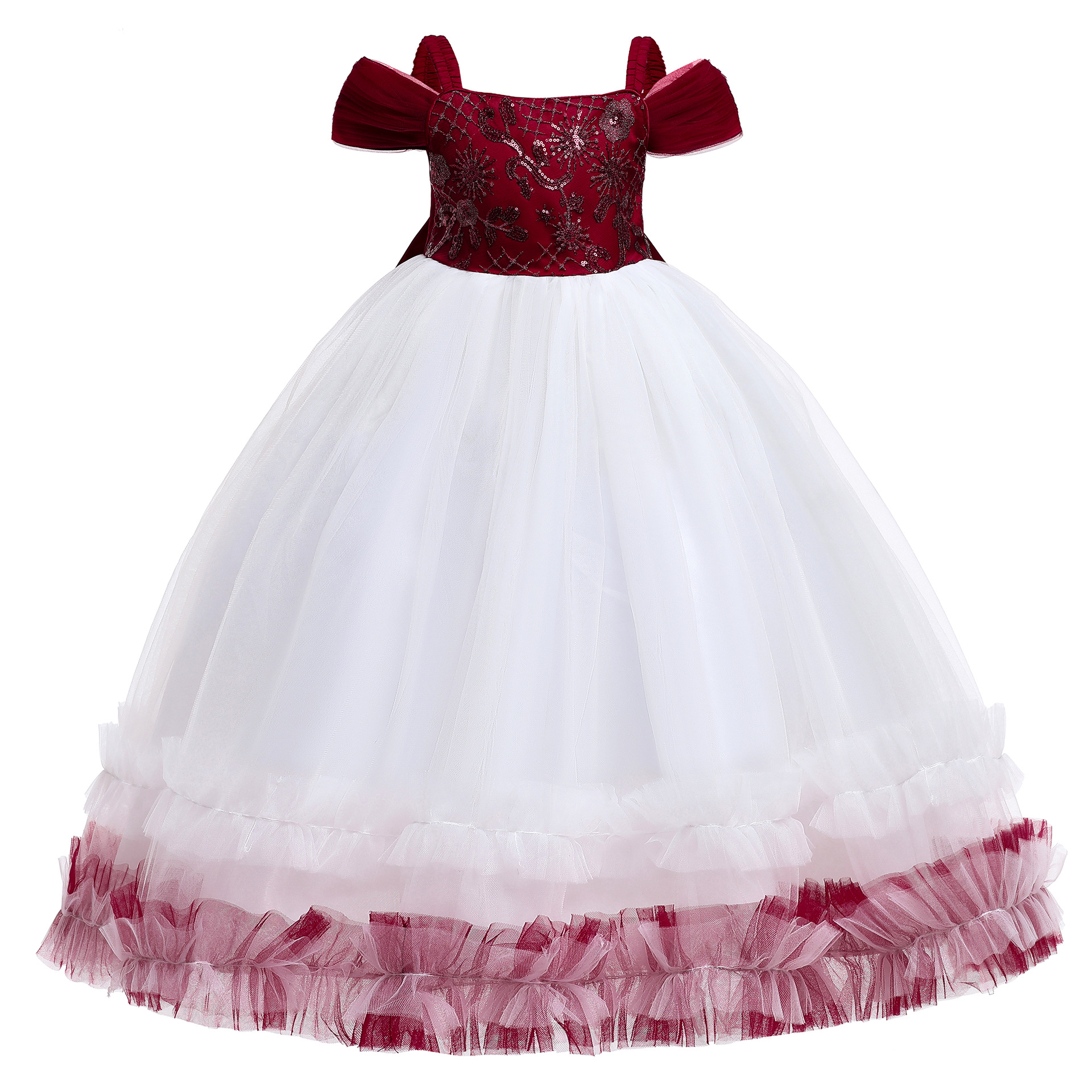 2025 New Children's Dress Long One Shoulder Princess Dress Large Children's Side Embroidery Long Dress Stage Performance Dress