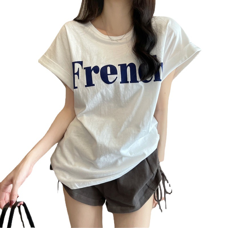 2025 New Online Celebrity Ins Super Hot Slim Shoulder Sweet Cool Short-sleeved T-shirt Loose Women's Summer Student Top Trendy