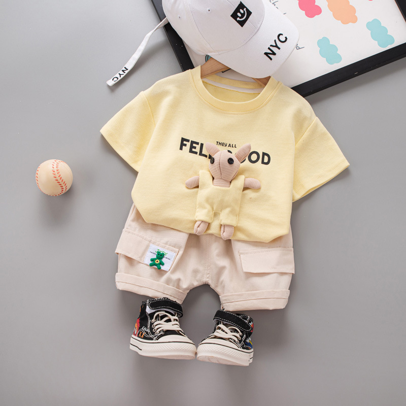 Picture of New summer clothes children's western style three-dimensional Rabbit short sleeve fashion brand thin two-piece suit boys and girls summer short sleeve suit