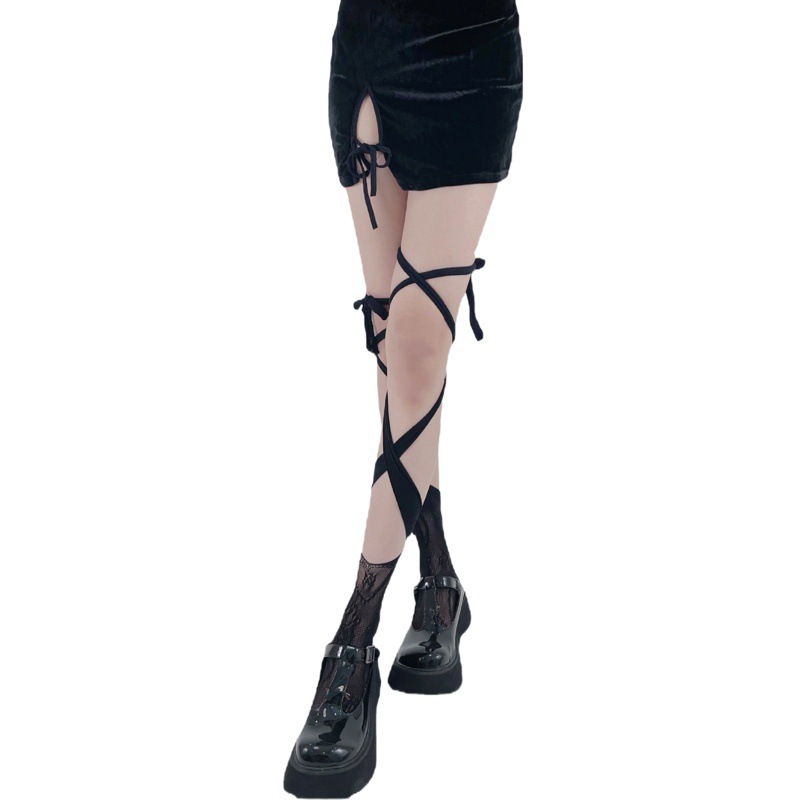 New Ins Niche Sweet Cool Net Socks One-piece Irregular Strap Socks JK Girls Cub Socks Lolita Long