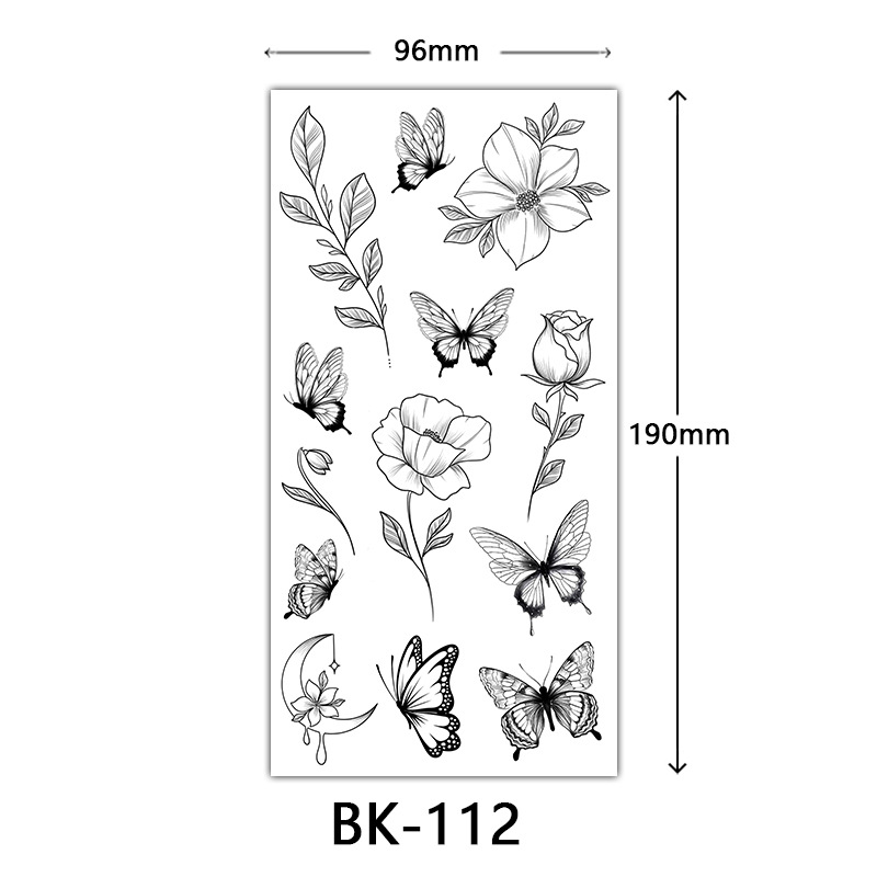 Picture of Cross-Border Supply of Sketch Flower Tattoo Stickers, Sketch Tattoo Stickers, Rose Flower Black and White Flower Tattoo