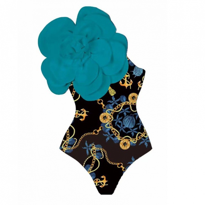 Picture of 2024 Amazon AliExpress one-piece swimsuit 3D big flower decoration sexy Peco Peco print swimsuit suit women