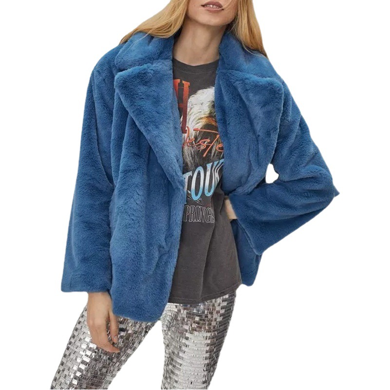 2025 AliExpress Faux Fur Coat Lapel Pocket plus size Women's Furry Coat Warm Winter Women's Cotton Coat