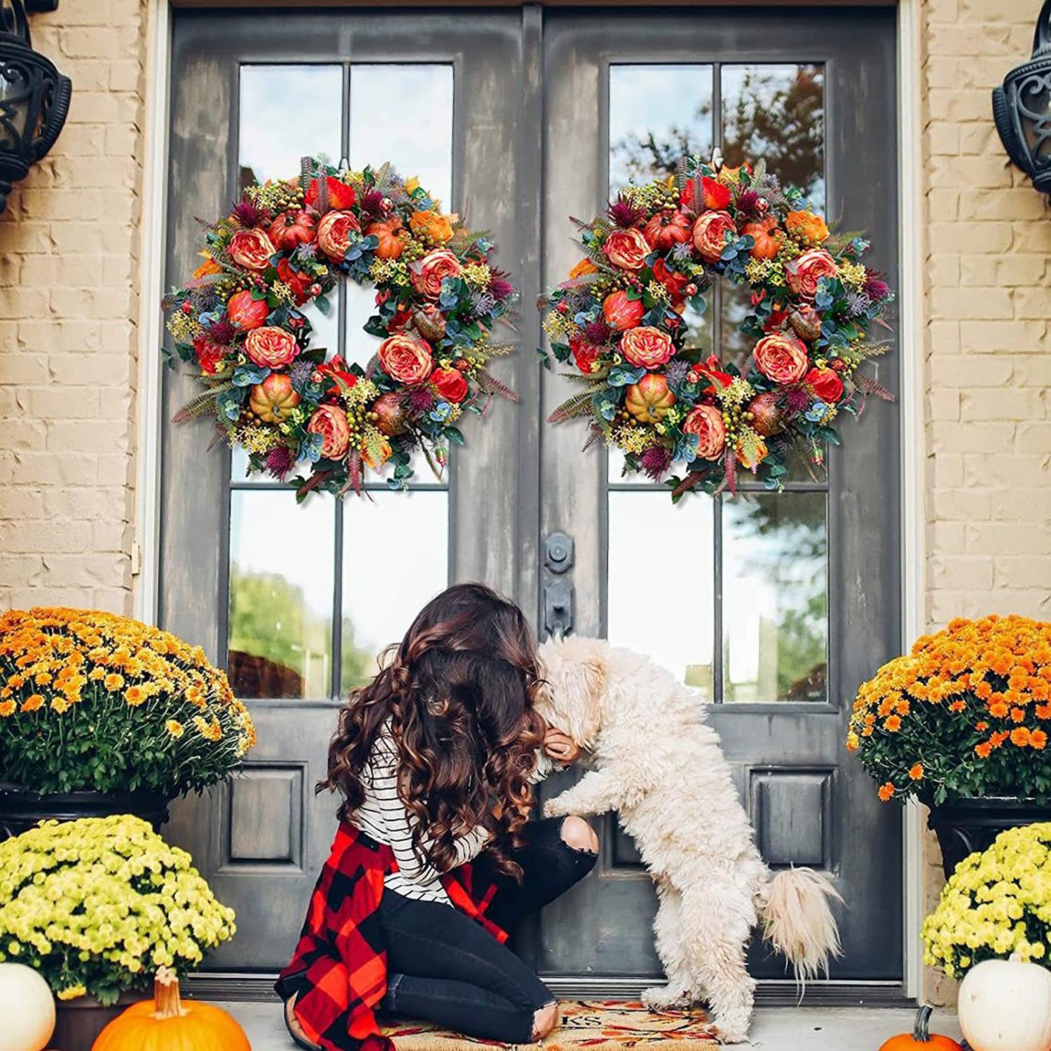 Picture of Thanksgiving Garland Christmas Halloween Decoration Garland Autumn Harvest Garland Pumpkin Rattan Door Hanging Spot