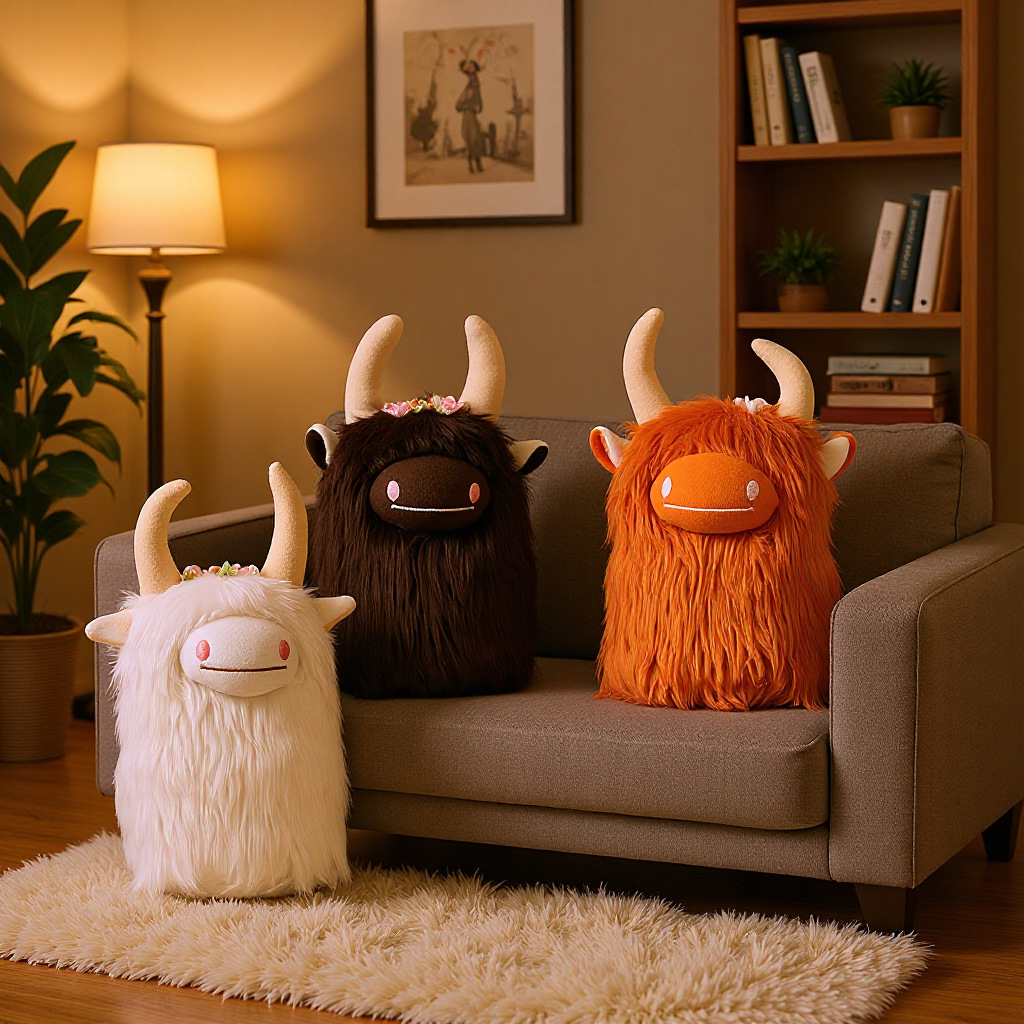 Scottish Highland Cow Stuffed Simulation Doll Home Decoration Supplies Cute Yak Doll Ready-Made Ornaments