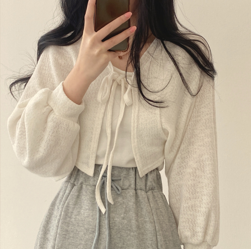 Picture of Cross-border Factory Thailand Lantern Sleeve Short Thin Cardigan Summer Sun Protection Clothes Joker Strap Coat Women's Air-conditioning Shirt