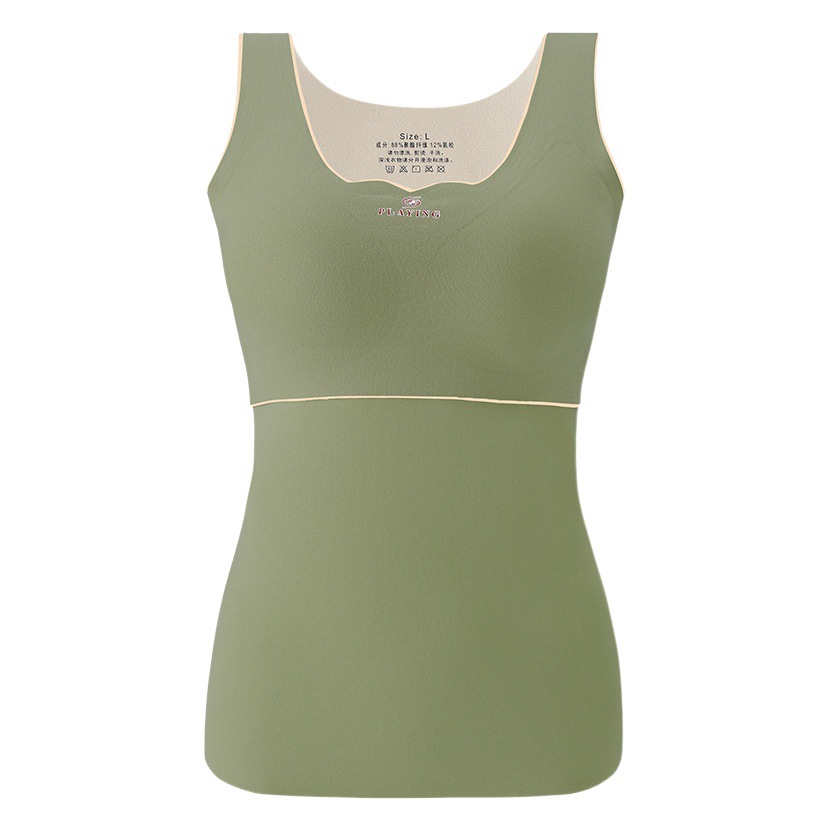 Autumn and winter women's oxygen-friendly 2.0 velvet thermal vest underwear double-sided sanding seamless slim-fit with breast pad base coat