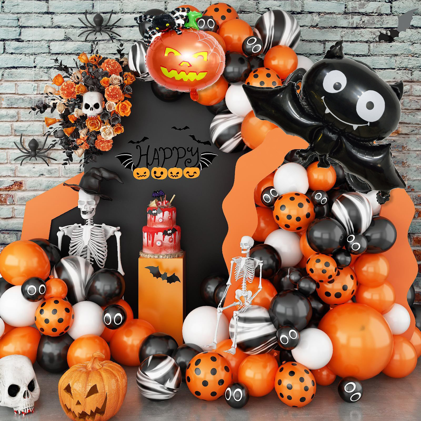 Halloween latex balloon 10 inch printed pumpkin bat Halloween ghost festival KTV decoration balloon suit