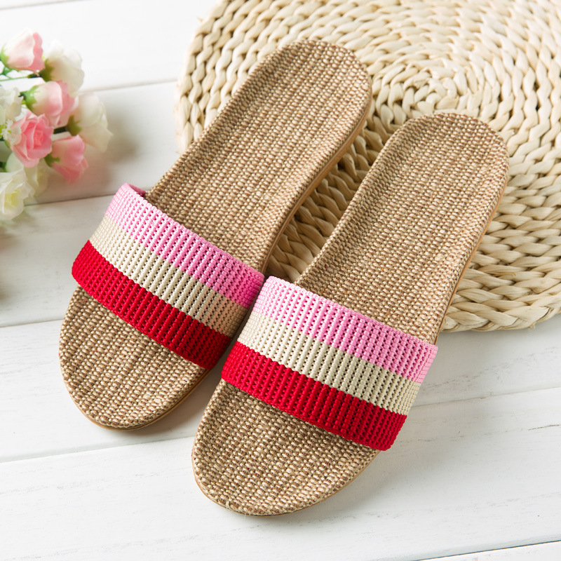 Linen Slippers Home Couple Indoor Slippers Wooden Floor Home Non-Slip Thick Slab Summer Sandals for Women
