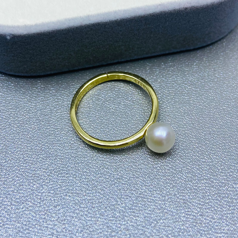Picture of 2023 freshwater pearl strong light 6-7mm round basically flawless S925 Silver small fresh opening adjustable ring