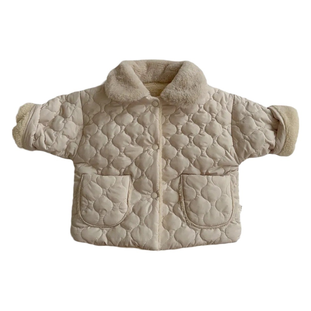 Picture of ins baby fleece-lined winter boys and girls baby clothes cardigan lapel Korean style newborn warm cotton-padded jacket coat