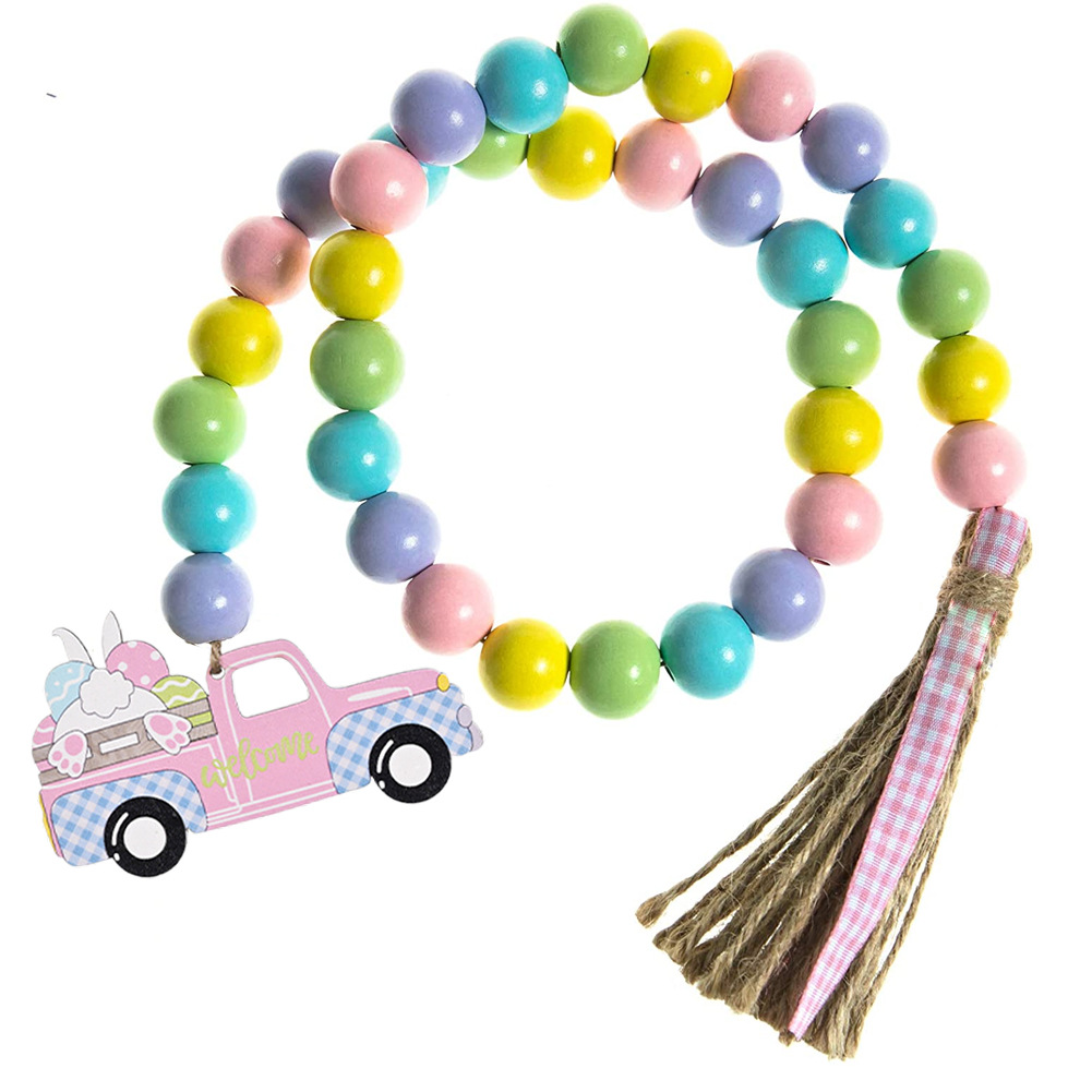 Easter wooden beads tassel pendant resurrection Rabbit wooden beads beaded decoration wooden decoration 2022 cross-border