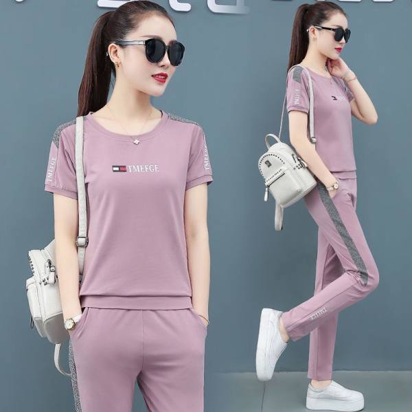 200g straight tribute tweed sports suit women's loose Korean summer new short sleeve Western style fashion slim two-piece suit