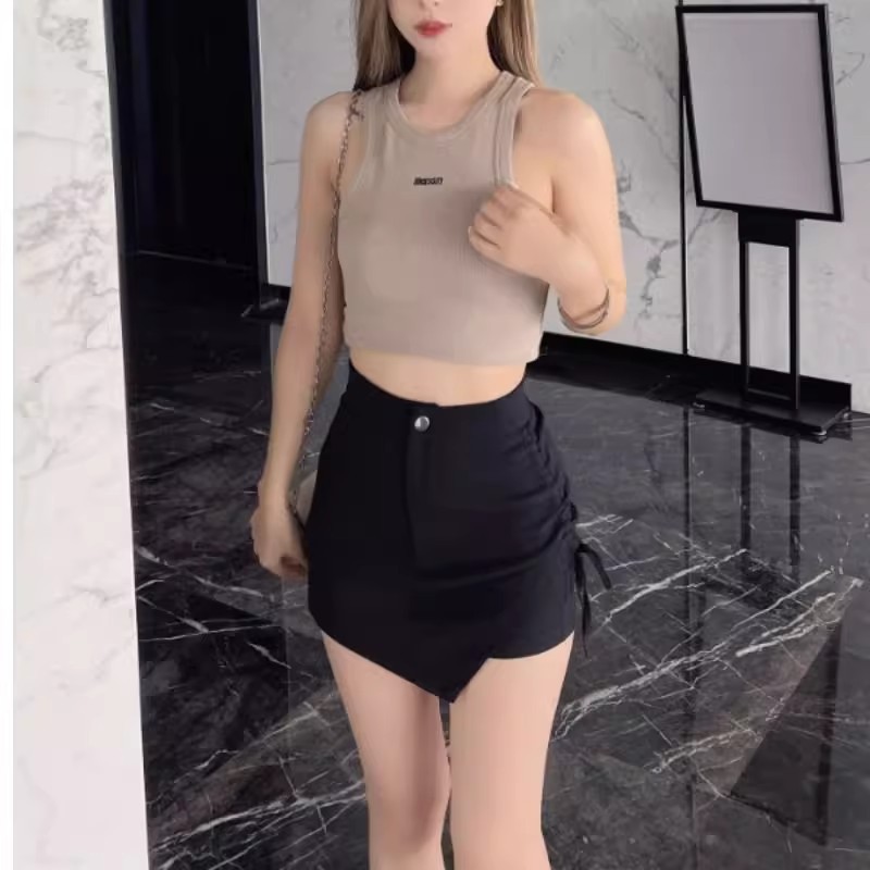 Design Sense Stretch Shorts Women's Autumn and Winter New Arrival Irregular Drawstring Skirt Hot Girl High Waist Slimming Skirt