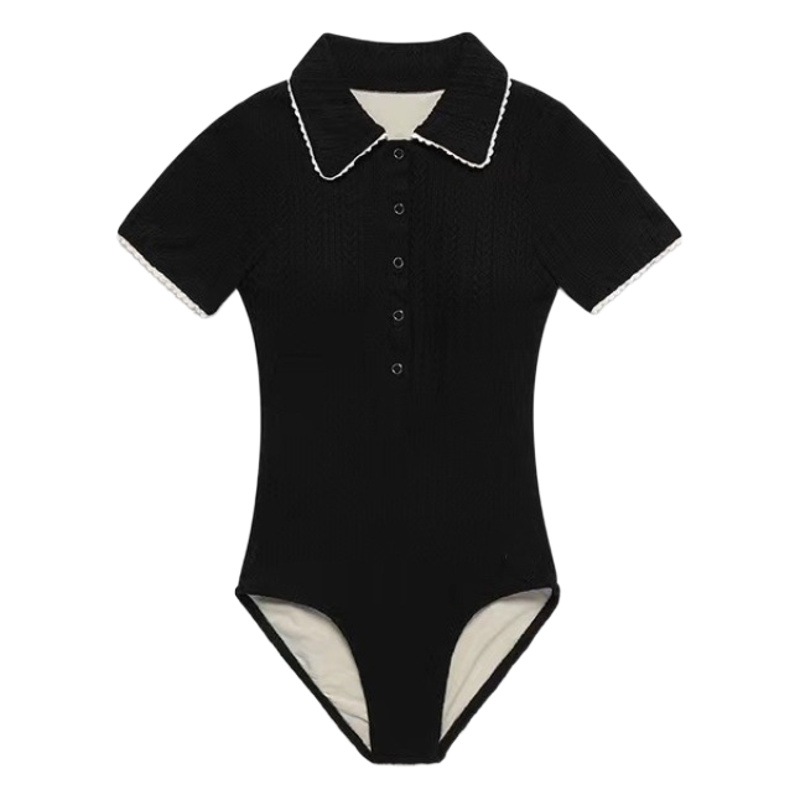 2023 new foreign trade swimsuit Sexy Slim Fit Fashion small lapel button embellished belly covering conservative one-piece swimsuit for women