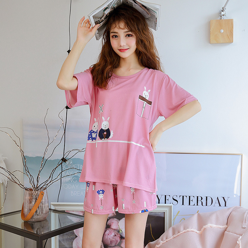 Picture of Short-Sleeved Pajamas, Women's Summer Shorts, Thin Cartoon Women's Pajamas, New Korean Style Cute Home Clothes Set, Cross-Border