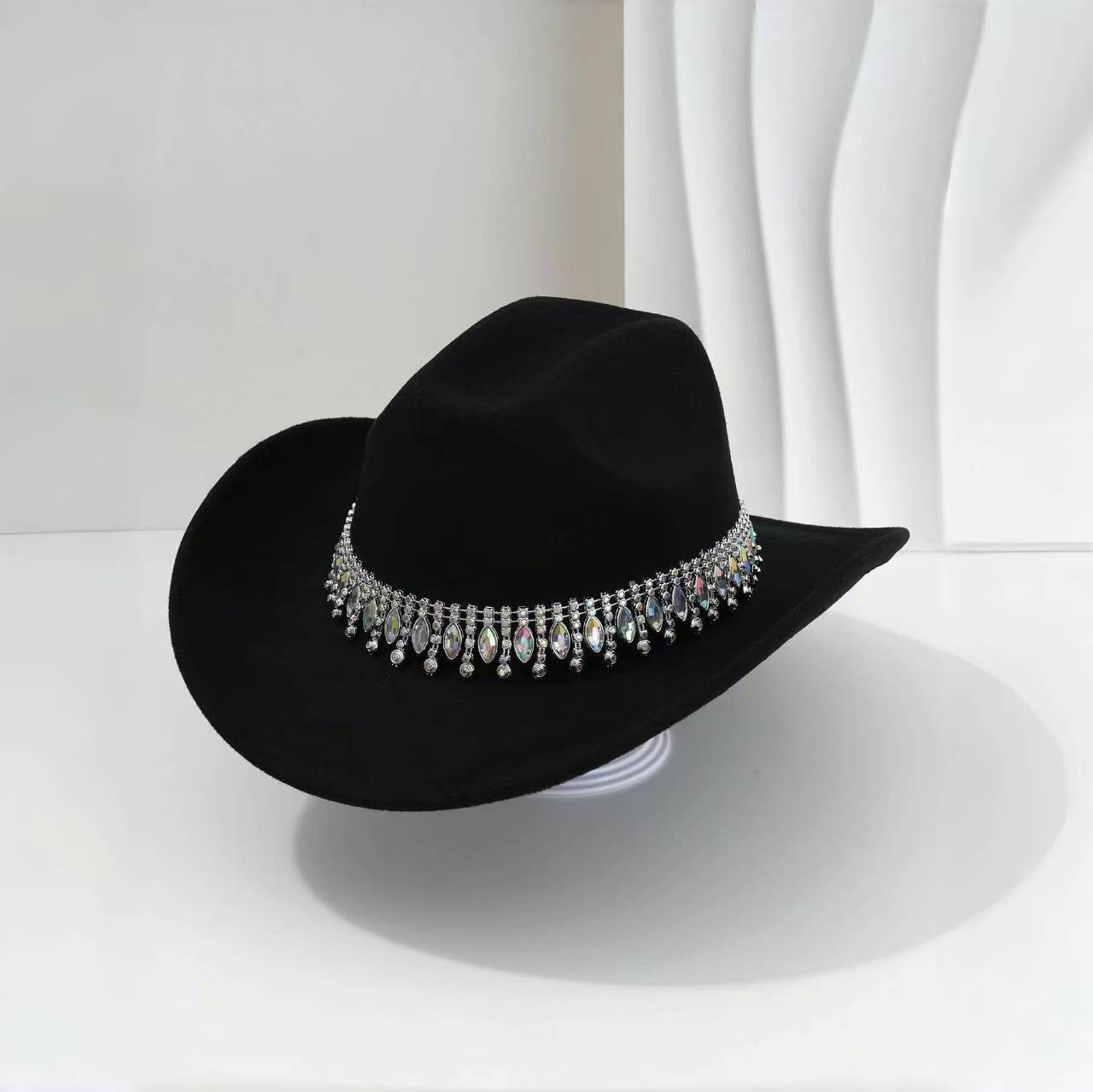 Picture of Rhinestone Accessories Top Hat Men's High-End Felt Western Cowboy Hat Large Brim Hat Women's Summer Jazz Hat
