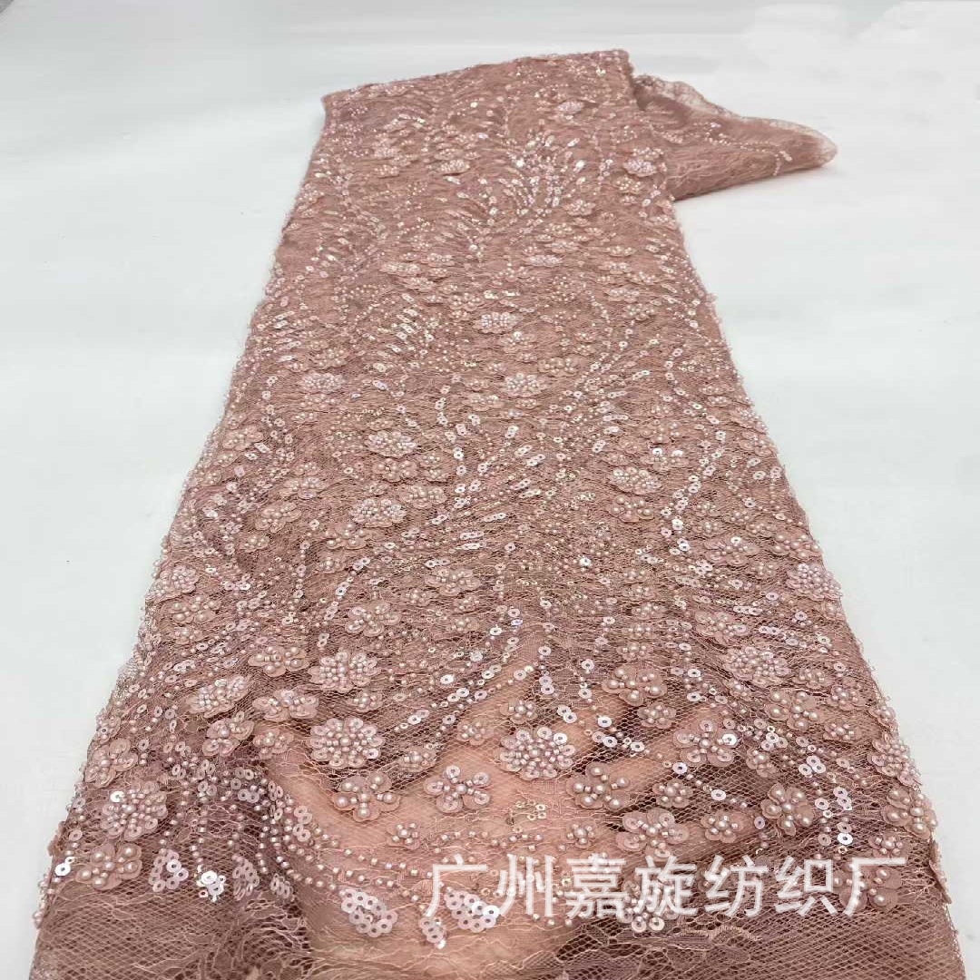 Gradient Three-Dimensional Laser Flower Pearl Rice Bead Sequin Embroidered Lace Fabric French Wedding Dress Skirt Embroidered Cloth