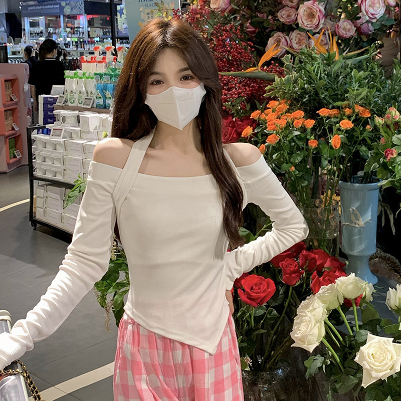 Picture of Sweet Sexy One-Shoulder Chic Short Top for Women Spring and Autum 2025 New Design Niche Inner Layering Shirt