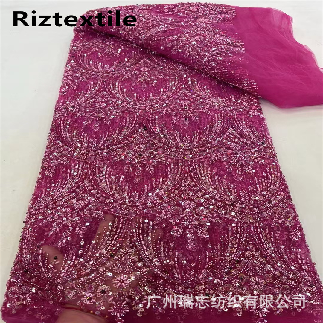 Picture of 3D Bead Tube Sequins Embroidered African Lace Wedding Dress Fashion Lace Fabric French Lace Fabric