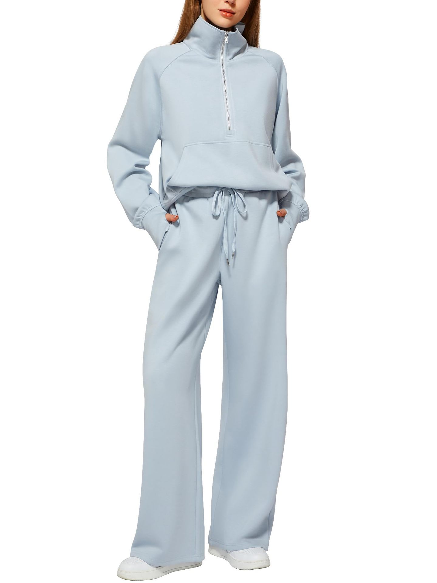 Picture of 2025 European and American Amazon European and American Style Two-Piece Oversized Half-Zip Sweatshirt Wide-Leg Sweatpants Casual Set