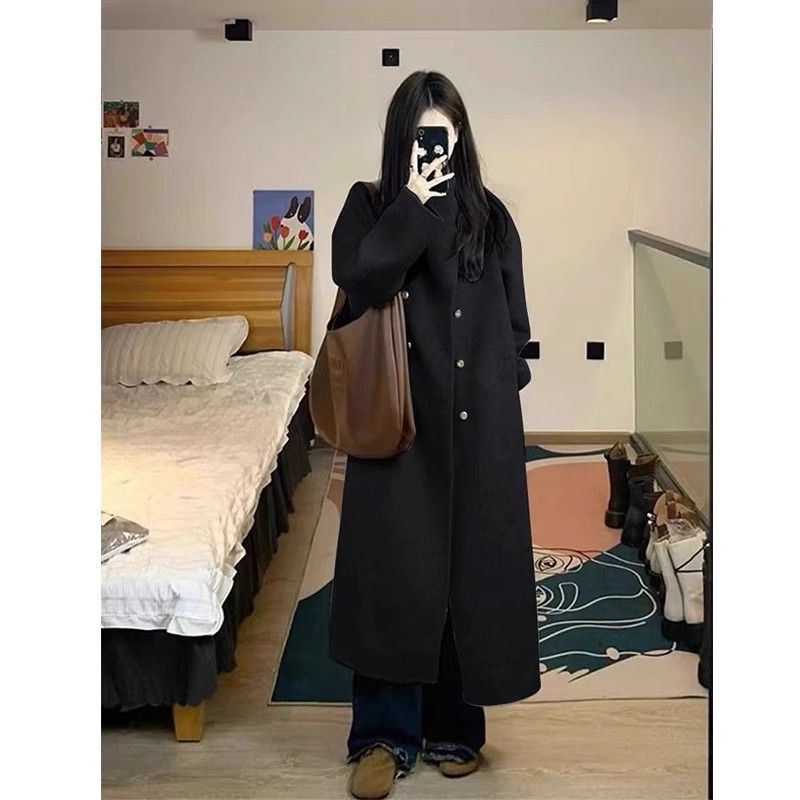 Picture of Gray Double-Sided Woolen Outwear for Women Mid-Length 2025 Autumn and Winter New Korean Style Loose Knee-Length Woolen Outwear