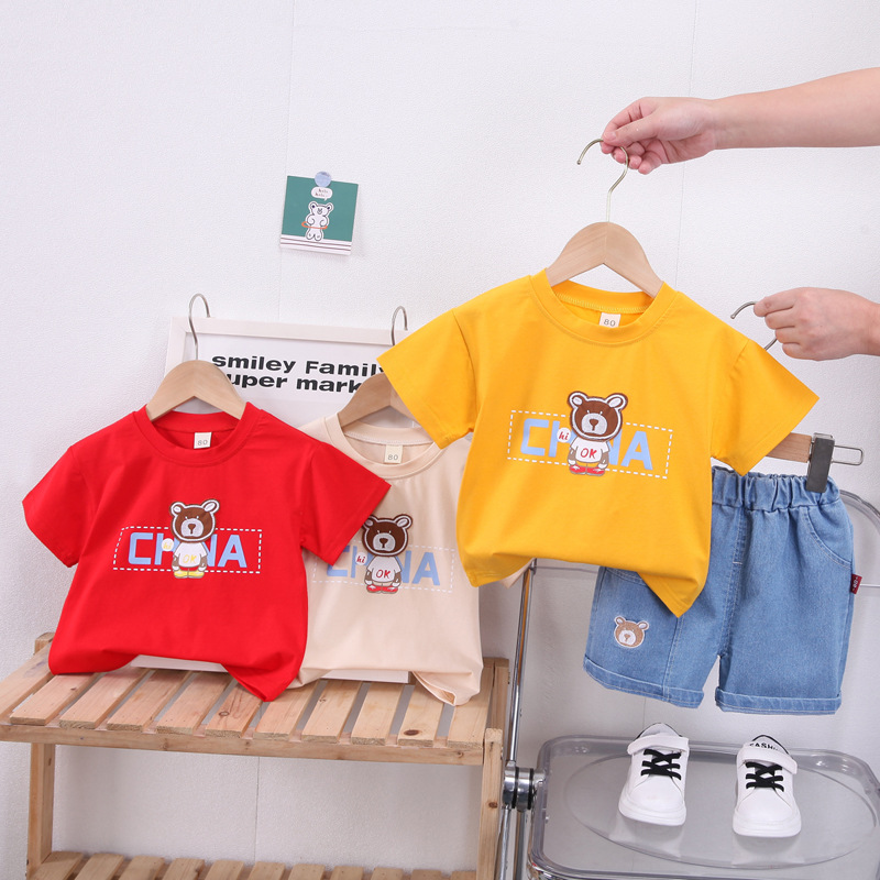 Summer baby suit boys short sleeve 2023 new letter printing girl two-piece set out a generation of hair