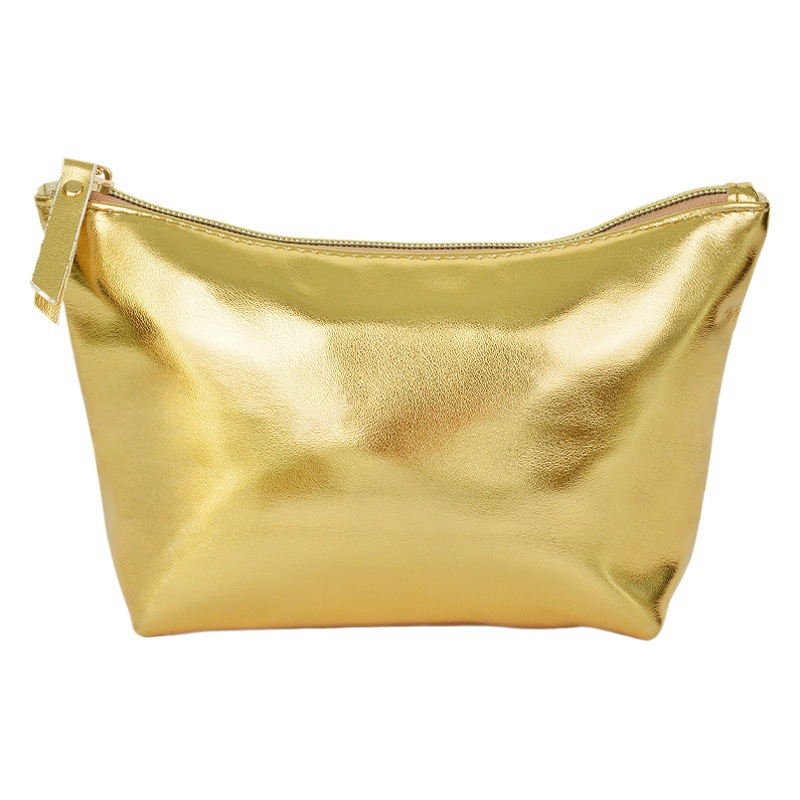 Golden Shiny Full PU Texket Handheld Cosmetic Bag High Value Light Luxury Simple Portable Storage and Tidy Cosmetic Bag