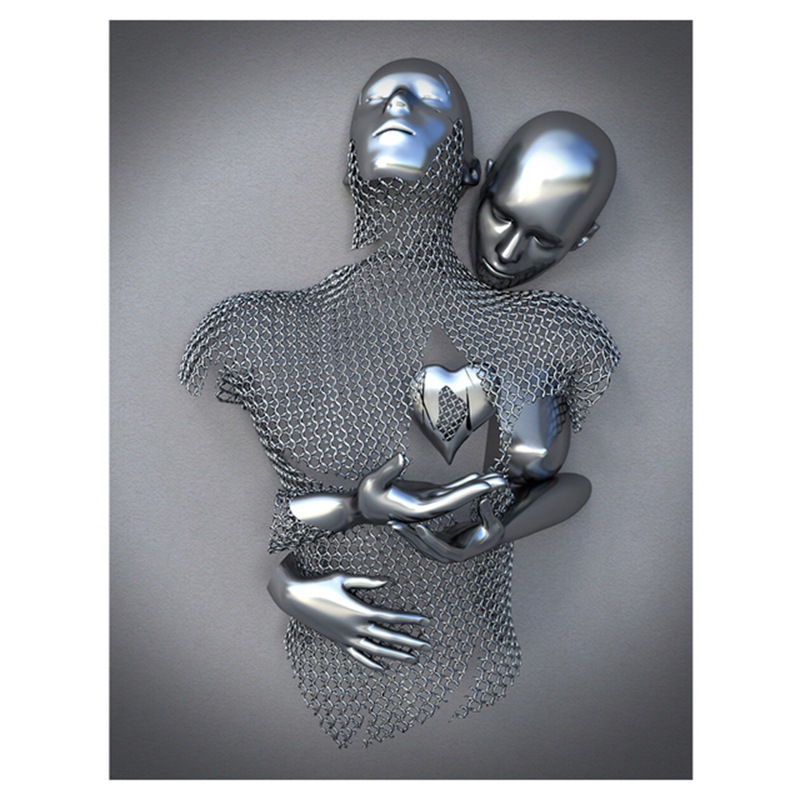 Picture of Scandinavian Home Decoration Canvas Painting Metal Character Statue Poster Hanging Painting Wall Frameless Painting Core Creative Metal