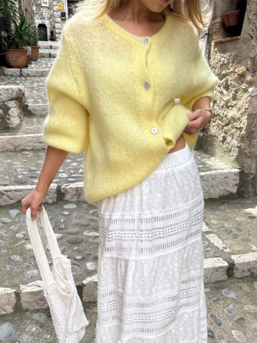 Picture of Candy-colored knit cardigan for women, European & American 2025 autumn/winter solid mohair cardigan, macaron-colored sweater for women