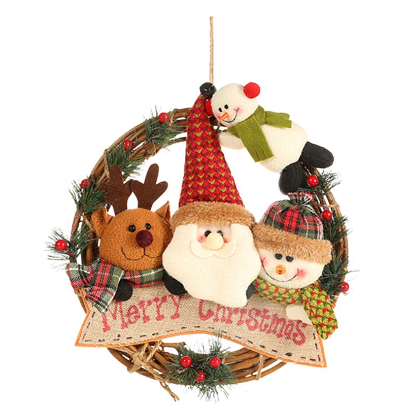 New Christmas decorations for the elderly snowman elk rattan ring pendant rattan wreath ornaments door hanging wall decoration