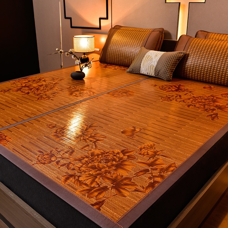Bamboo Mat, All-Bamboo Thickened Double-Person Ice Silk Mat for Student Dormitory, Foldable Double-Sided Mat, Rattan Mat, Straw Mat, Double-Sided Thickened