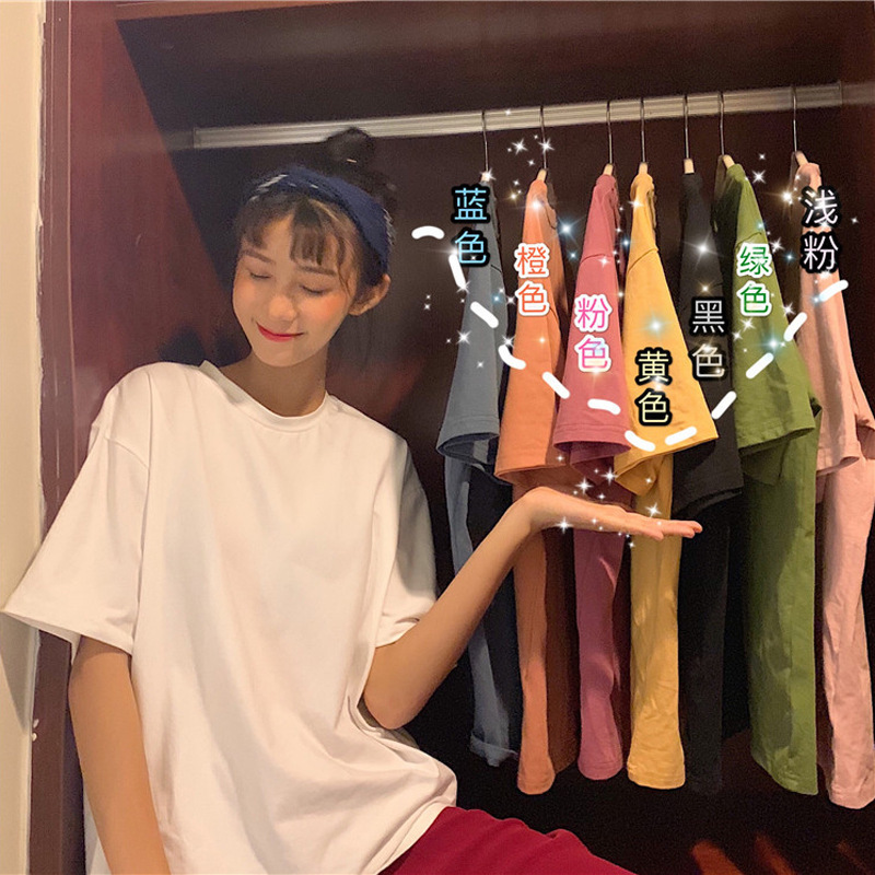 2021 Early Spring Summer Round Neck Short-sleeved T-shirt Women's Solid Color Base Shirt Ins Korean Style Loose Slimming Half-sleeved T-shirt