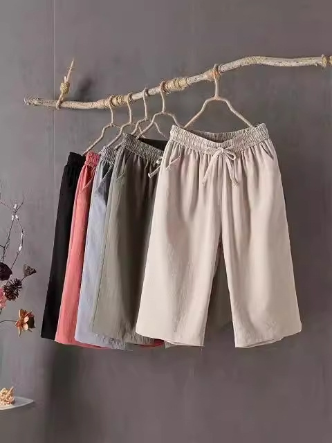 Cotton and Linen Pants Women's Summer Thin Linen Casual Six-point Pants Loose Slimming plus size Seven-point Wide-leg Pants 216