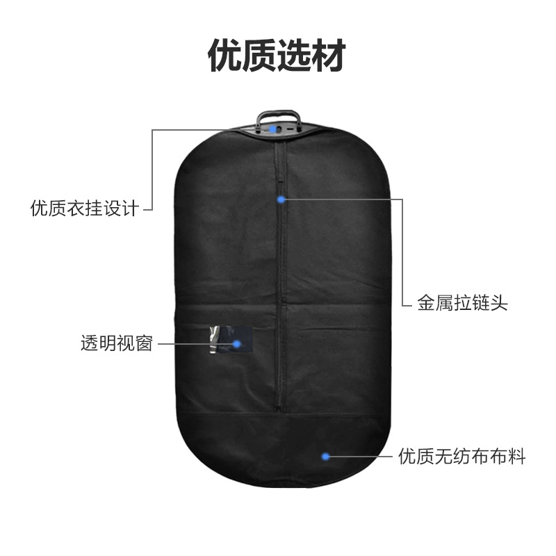 Picture of Black Custom Suit Cover Non-Woven Transparent Suit Bag Zipper Dust Bag Suit Handbag Storage Clothing Bag