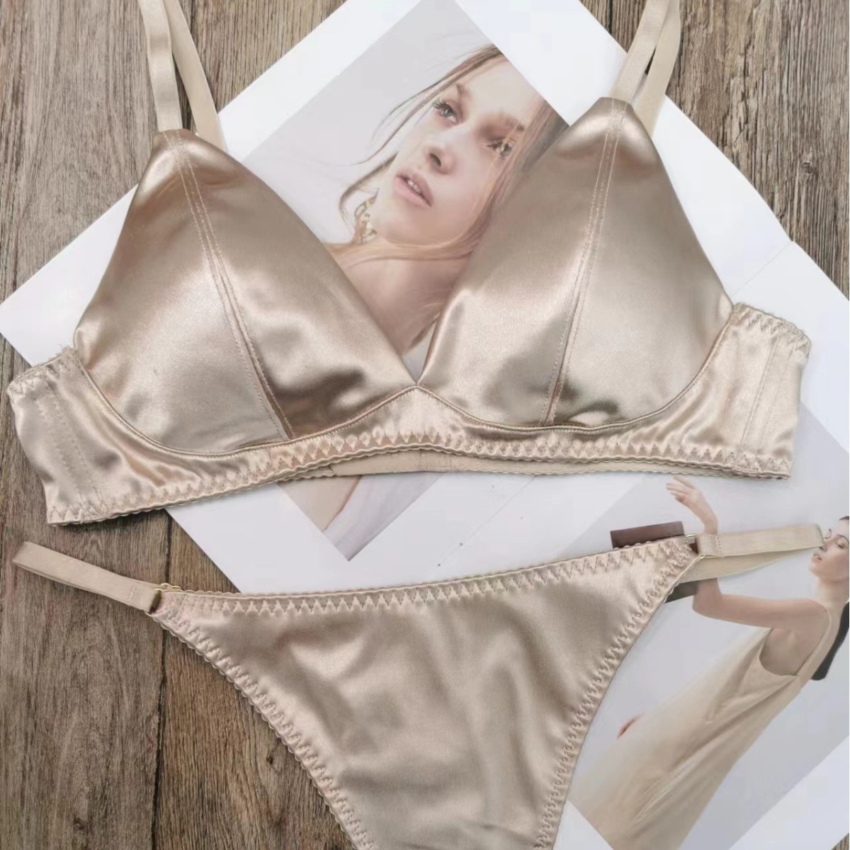 French Triangle Cup Bra No Steel Ring Glow Surface No Mark Bra Simple Sexy Thin Cotton Cup Anti-dew Comfortable Underwear