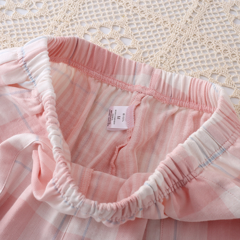 Picture of Spring and Autumn Thin Yarn-dyed Gauze Women's Pure Cotton Pajamas Suit Japanese Style Long Sleeve Pullover Plaid Exterior Wear