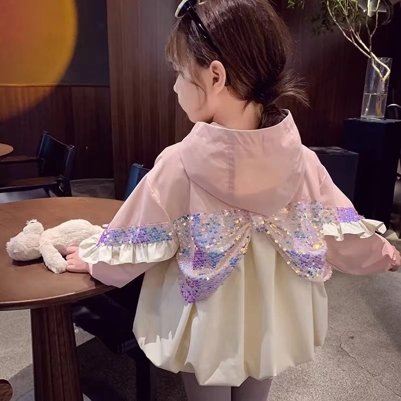 2024 New Arrival Sequined Bow Flower Bud Top Girls' Coat Autumn Children's Styline Jacket Children's Korean Style