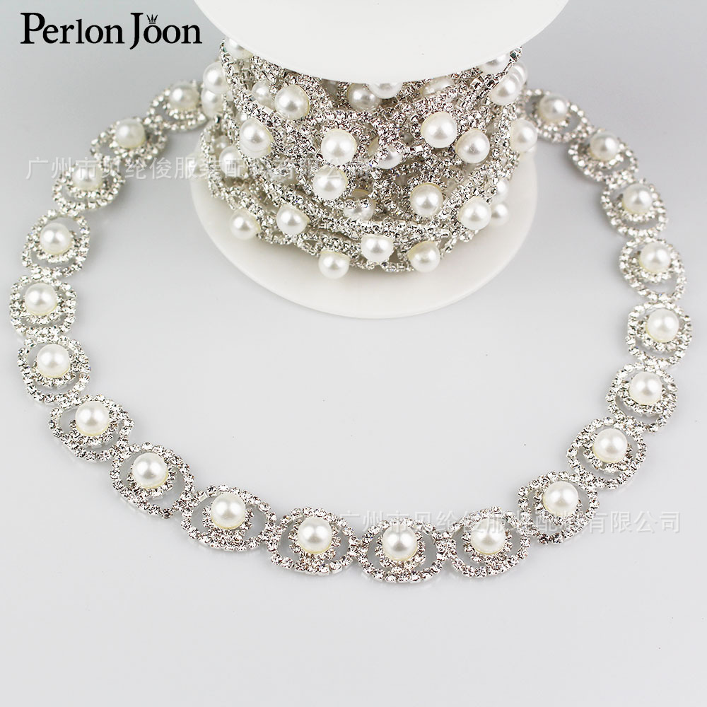 Foreign trade explosions pearl plus size chain welding rhinestone code trim chain wedding dress decoration accessories