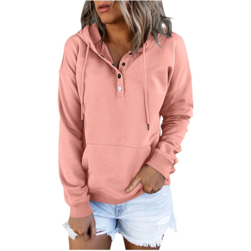 2023 European and American Women's Clothing Amazon Independent Station Long Sleeve Loose Casual Hooded Drawstring Pocket Sweat
