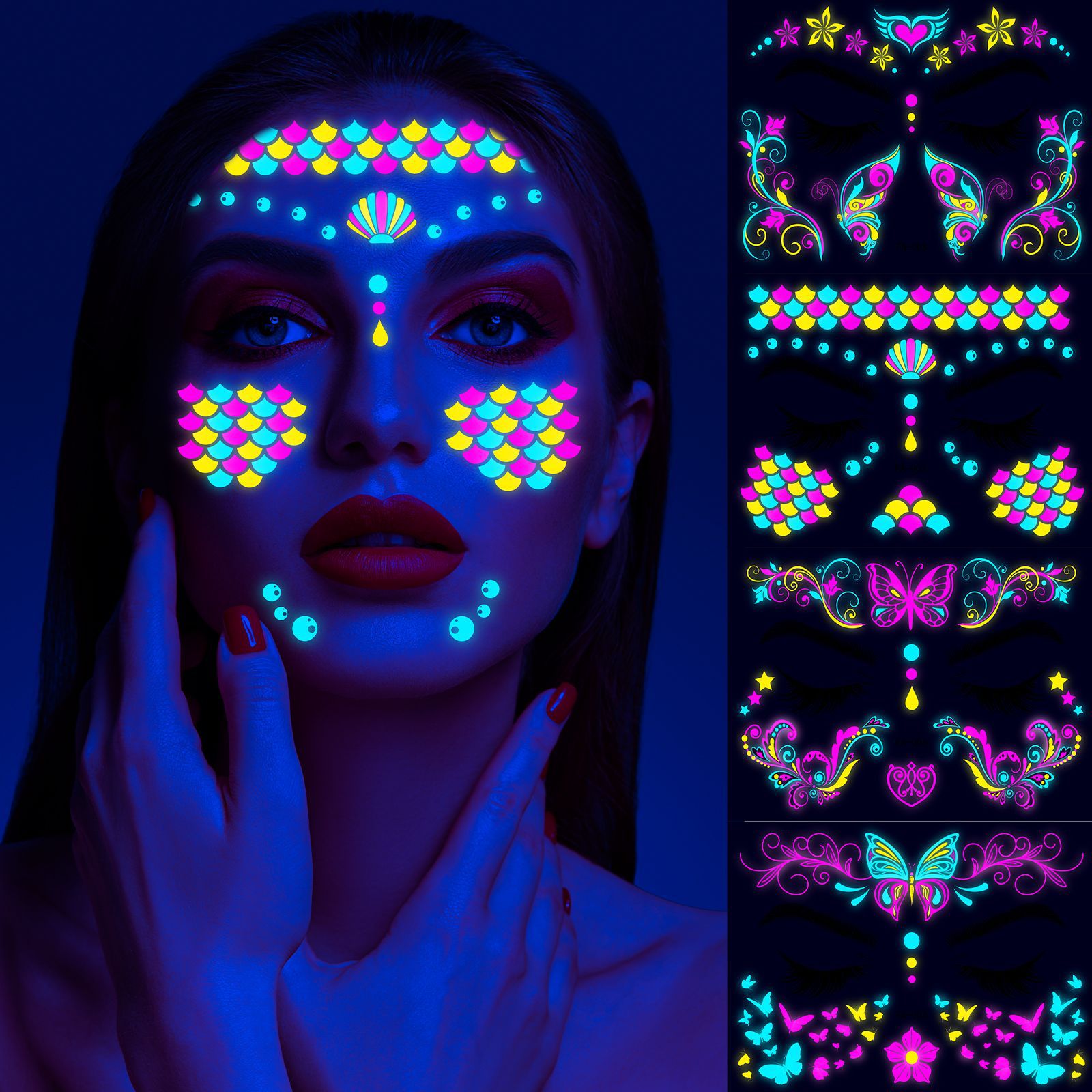 Hot European and American Hot Selling Music Festival Fluorescent Face Sticker Waterproof Nightclub Masquerade Neon Glow Tattoo Sticker