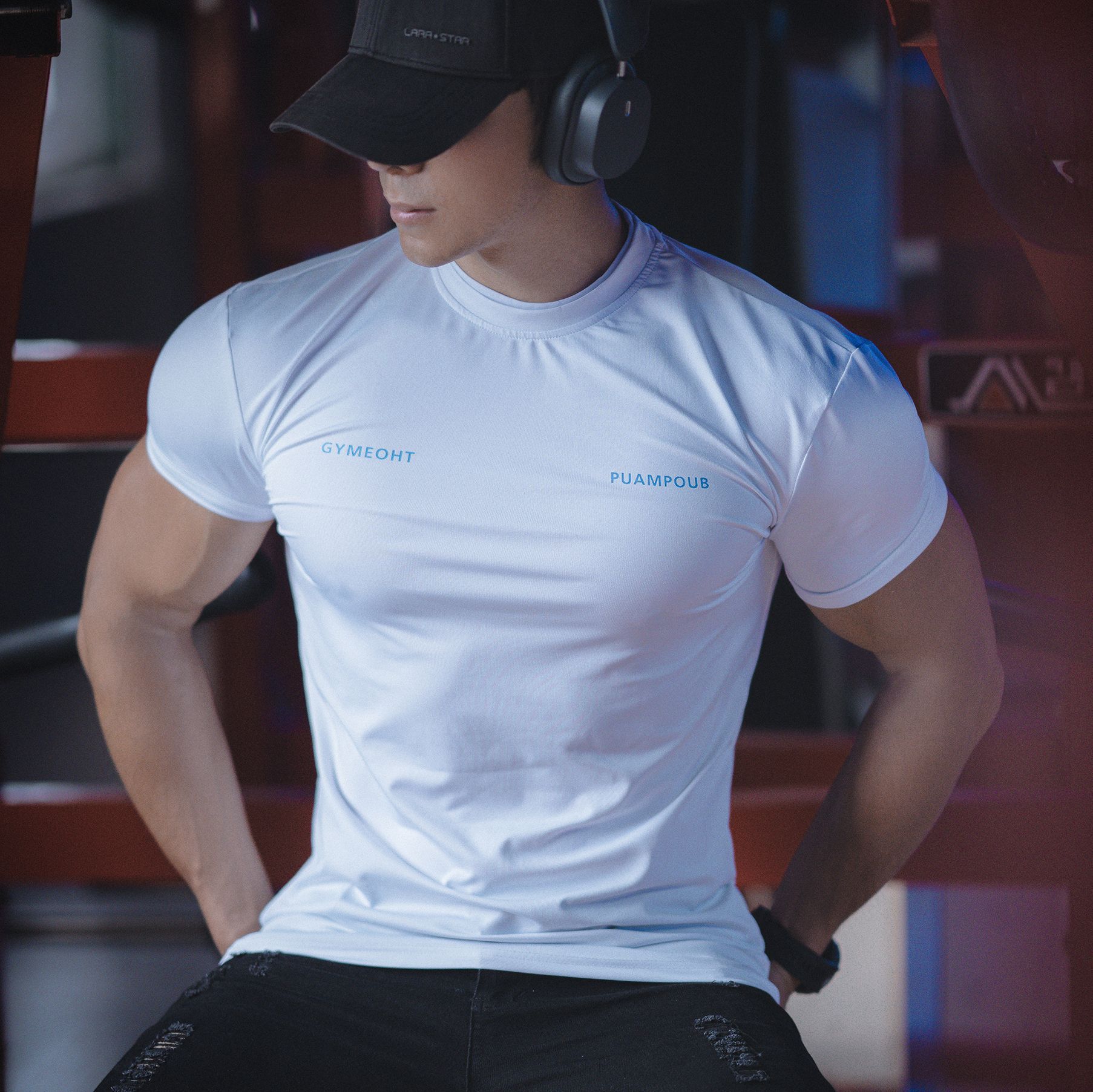 Spring and summer new men's sports leisure running gym exercise quick-drying elastic simple double neckline short sleeve T-shirt